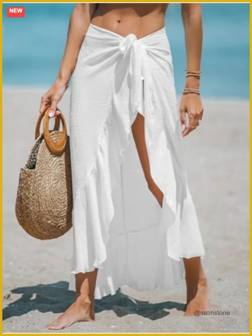 Chiffon Sarong Cover Up Wrap Skirt with Ruffle Trim Beach Swimwear